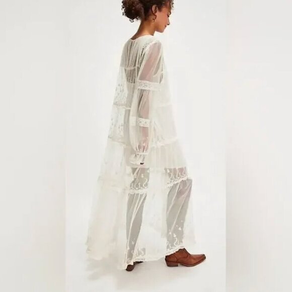 Free People NWOT Stevie Embroidered Mesh & Lace Maxi Dress in Tea - xs - Picture 4 of 6